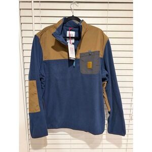 Topo Designs Vista 1/4 Zip Lightweight Fleece Jacket Blue Tan Mens XXL